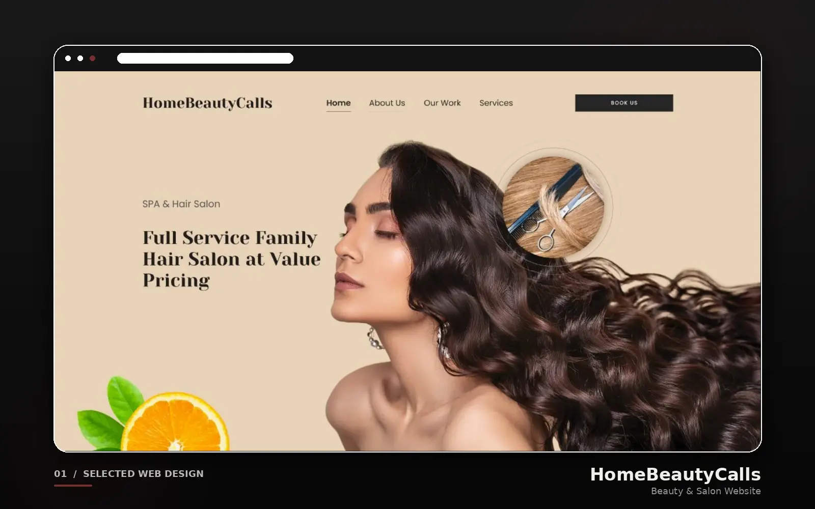 The HomeBeautyCalls concept site, a mobile beauty salon booking page