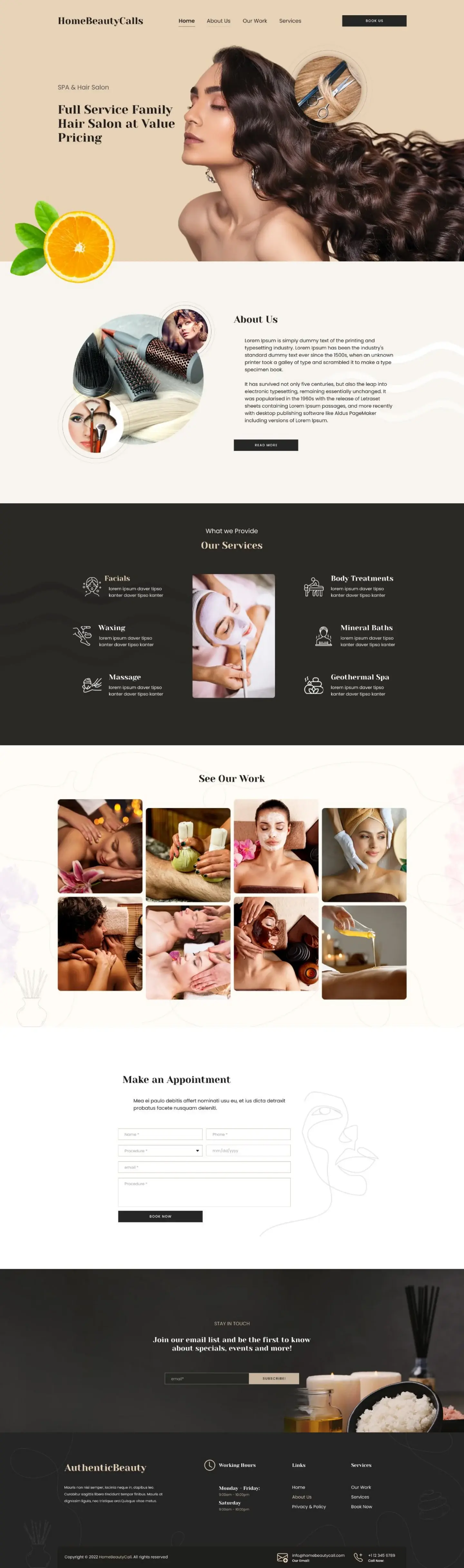 HOMEBEAUTYCALLS website, full-page crop