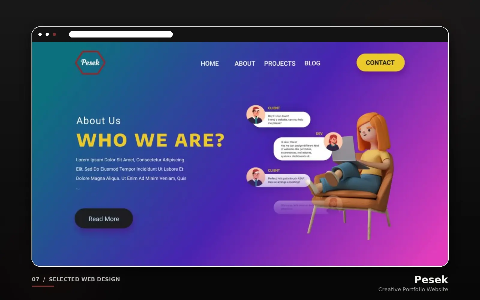 The Pesek Portfolio website, a colourful creative portfolio